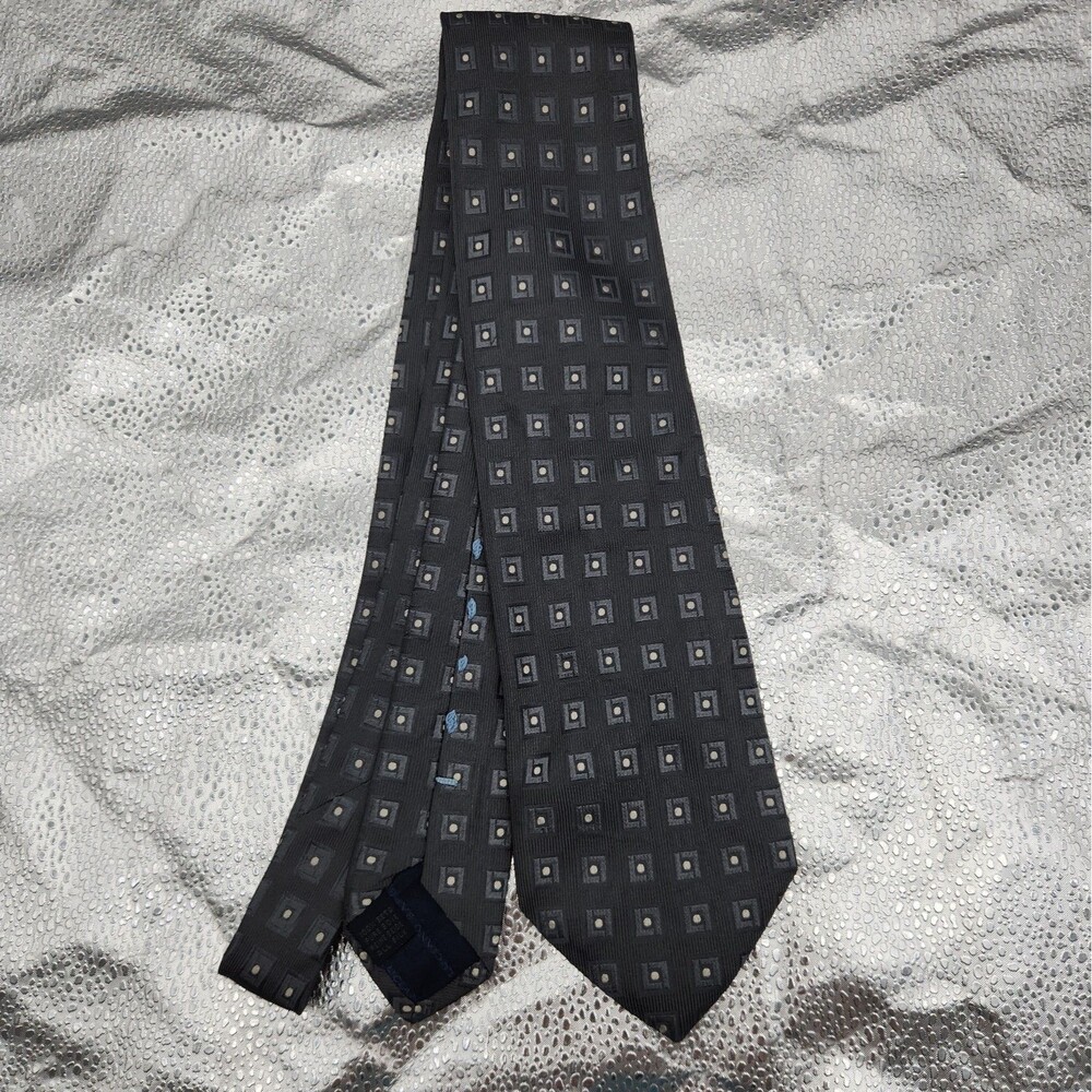 Tie Luciano Barbera Gray Black Geometric Square Designer Silk Necktie Italy VTG